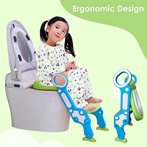 Sunbaby Foldable Potty-Trainer Seat for Toilet Potty Stand with Ladder Step Up Training Stool with Non-Slip Steps Ladder Adjustable Foldable for Boys Girls Toddlers Kid (Yellow)