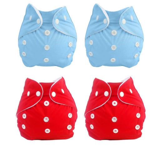 Sunbaby "TicklyBottom" Reusable Washable Waterproof Baby Cloth Diaper BLUE-RED (SET OF 4-WITHOUT PAD)