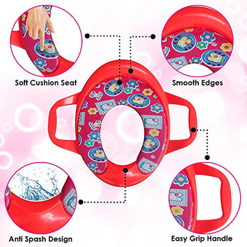Sunbaby Soft Cushion Baby Potty Seat with Handle Support (WHITE-RED)